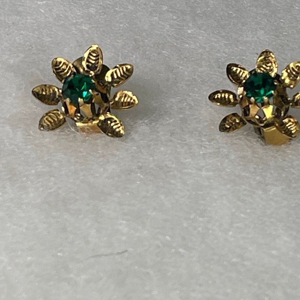 Vintage Austria green glass clip earrings.